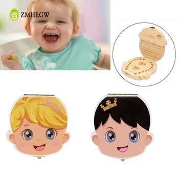 

Spanish language Tooth Box Organizer for Baby Milk Teeth Save Wood Storage Box for Kids Boy&Girl Toddler Tooth Storage Case