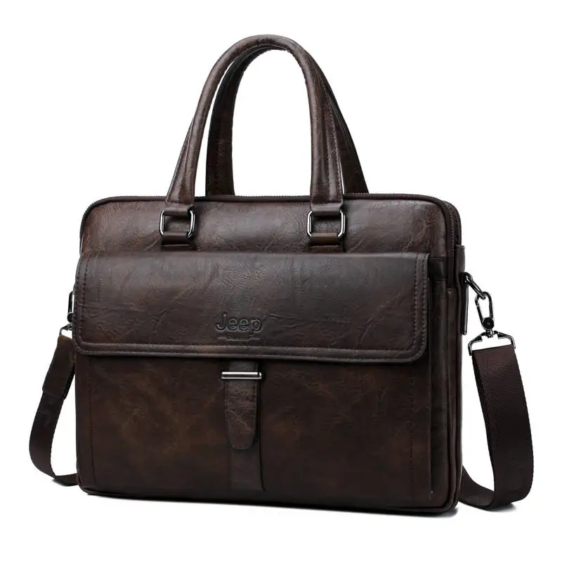 JEEP BULUO, мужской портфель, сумка для 14 дюймов, для ноутбука, деловые сумки, 2 шт, набор, сумка, большая емкость, кожа, для офиса, сумки, для деловой поездки - Цвет: Brown 8003