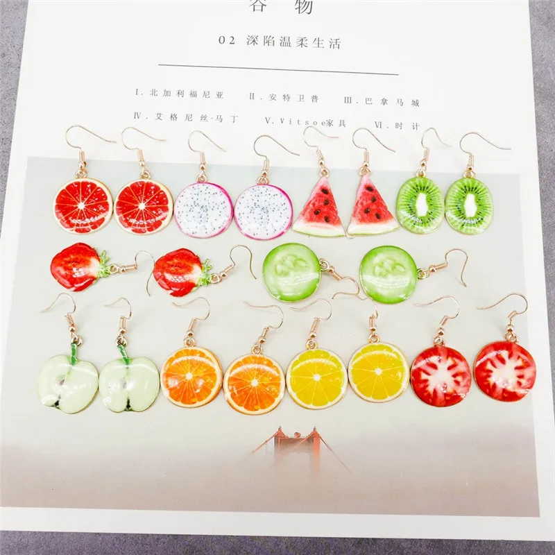 

ZRAY Cute Statement Earrings Strawberry Pineapple Tomato kiwi Orange Cucumber Dragon Apple Pineapple Fruit Drop Dangle Jewelry