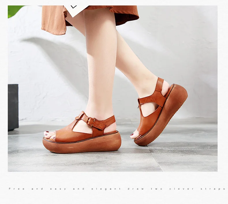AIYUQI/женские сандалии-гладиаторы на платформе; Новинка года; женские сандалии из натуральной кожи; натуральная кожа; Повседневная летняя обувь на танкетке в стиле ретро
