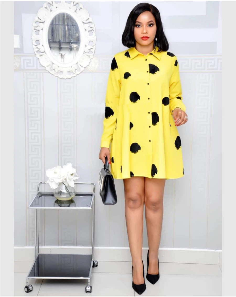 GuyuEra Women Fashion New York Fashion Show Doodle Dot Shirt Type Commuter Big Swing Dress