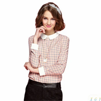 

Charm Retro Stylish Fashion Women Blouses Spring Turn-down Collar Full Sleeve Sequin Chiffon Ladies Size S to XL Good Quality