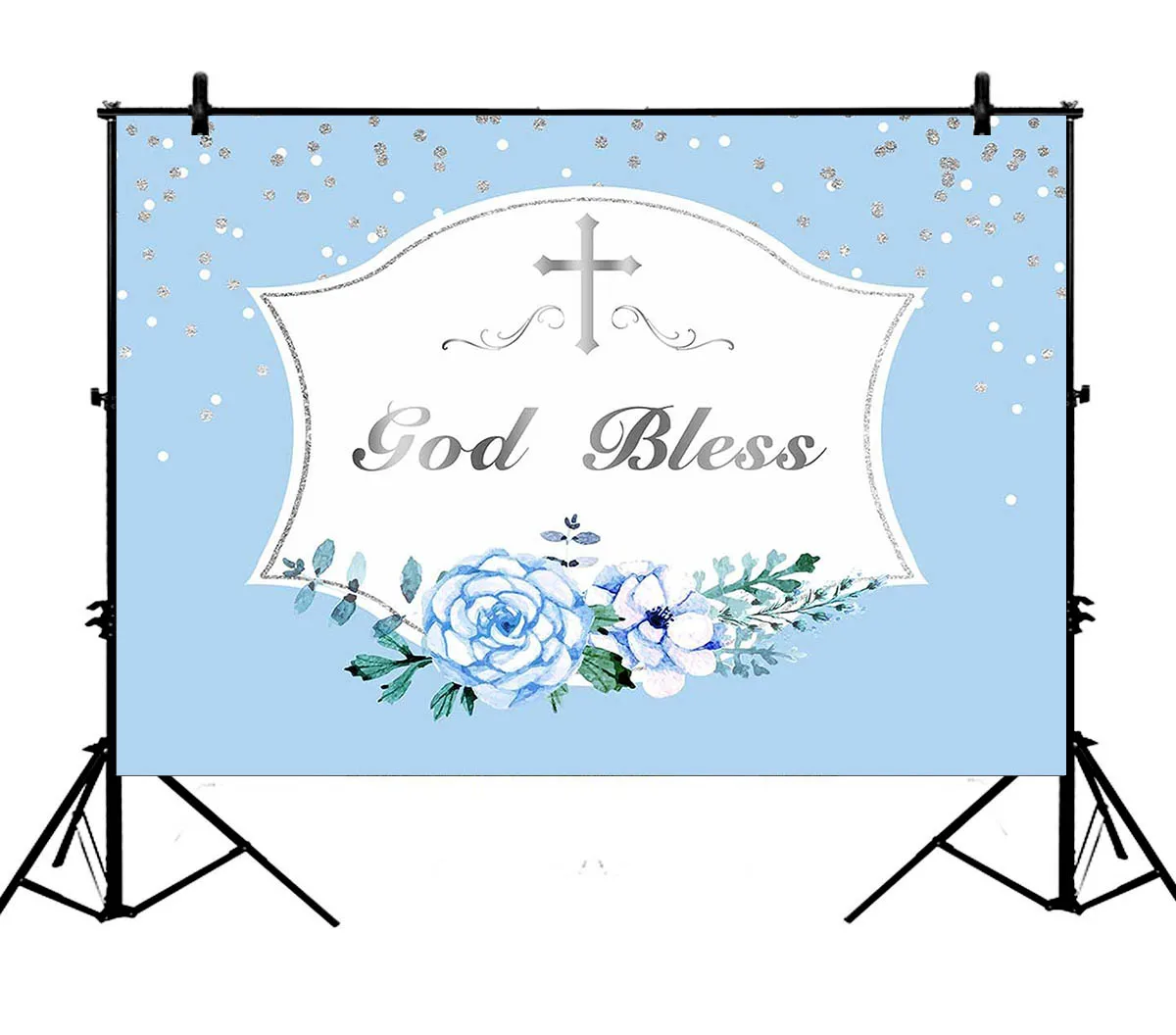 

5x7ft First Communion Blue Banner God Bless Polyester Photo Background Portrait Backdrop
