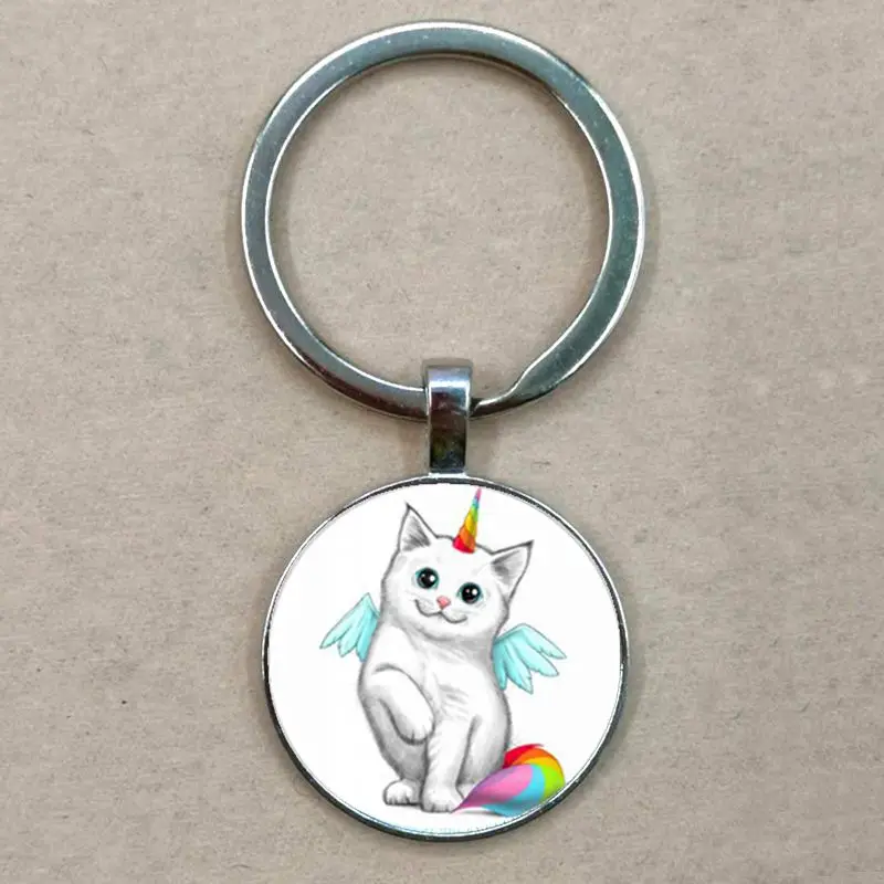 

Unicorn white Cat Photo Tibet Silver Cabochon Glass Pendan keychain Child's Pendant keychain vaporeon Pokemon