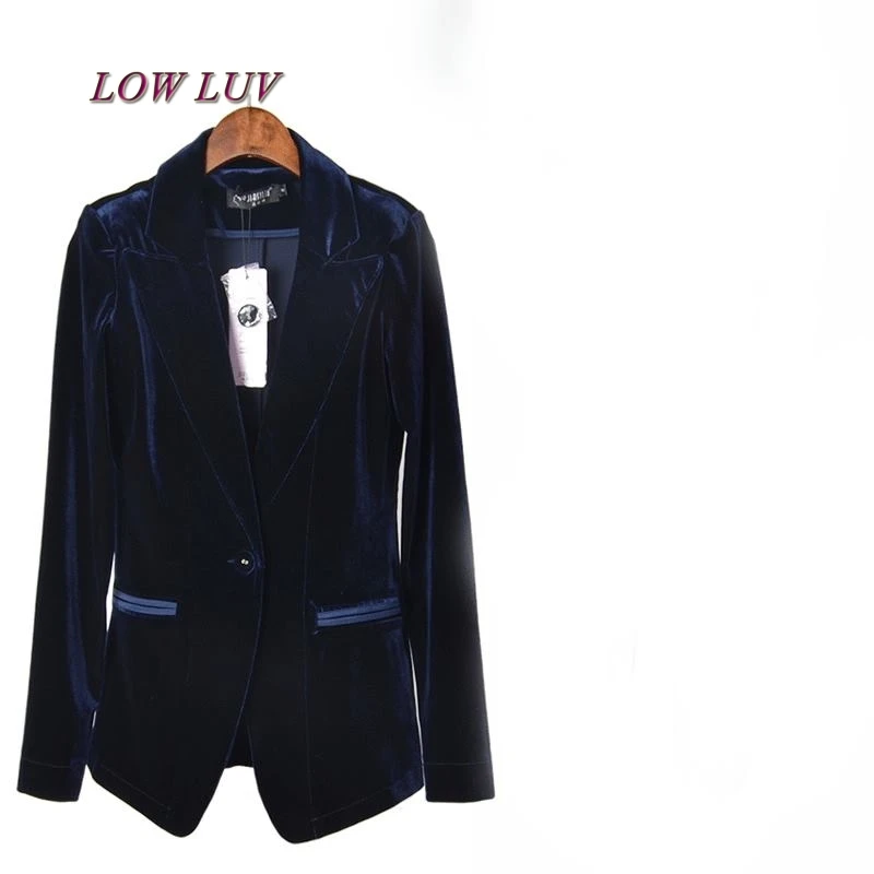 Woman Blue Velvet Suit Slim Female Velvet Blazer New