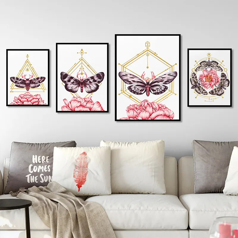 

Hot sale Nordic style Insects flowers Geometric figure Art Canvas Poster and Print Canvas Painting Decorative Wall Decor P0010