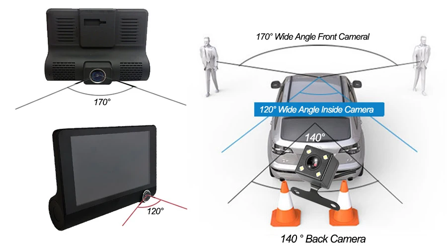 Dash cam 3 камеры s объектив 4,0 дюймов Автомобильный видеорегистратор Dash камера 3 объектива с видеорегистратором заднего вида Dashcam Full Hd 1080P русский язык