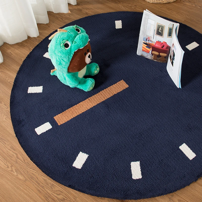 Милые хлопковые часы синего и черного цвета, однотонные, для детей в скандинавском стиле, ручная работа, Круглый прикроватный ковер для детей коврик с геометрическим орнаментом современный коврик