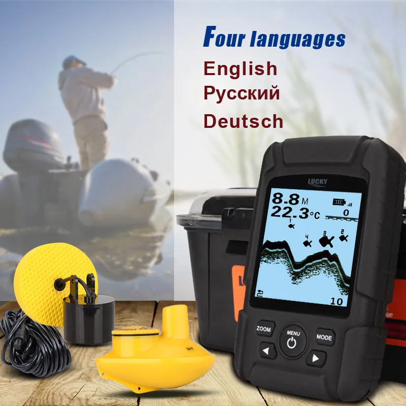 محظوظ FF718LiD الاسماك المكتشف 200 كيلو هرتز/83 كيلو هرتز السونار التردد المزدوج 100 متر عمق إنذار كشف المعطي اللغة كاشف الحقيقي للماء