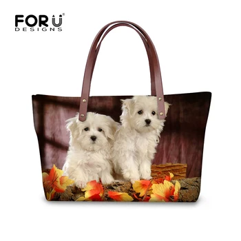 

FORUDESIGNS Fashion Handbags for Girls, Women Shoulder Bag Designer Cute Bichon Frise Printing Female Tote Large Hand Bags