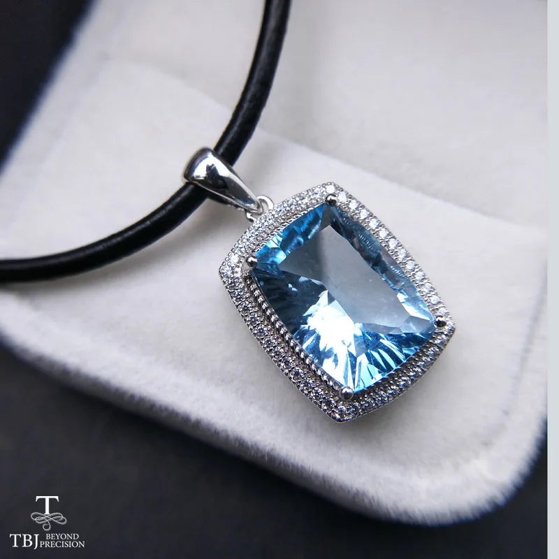 

TBJ ,Big 8.5 carat sky blue topaz cu10*14 pendants,Simple and valuable design,Big natural gemstone pendants with cord