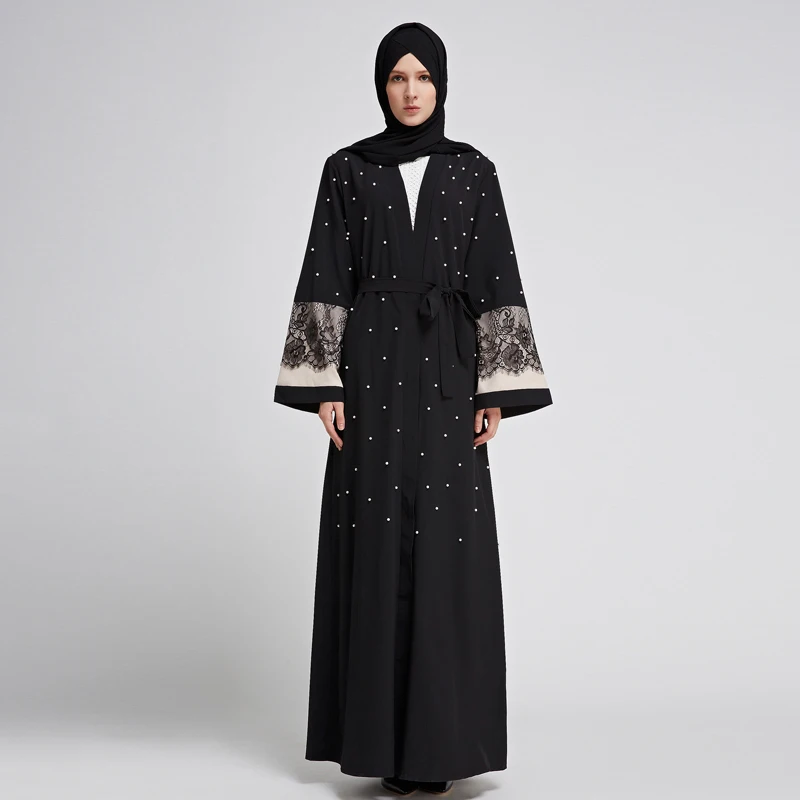 2018 Рамадан Eid Для женщин Мода o образным вырезом кружева кардиган с длинным