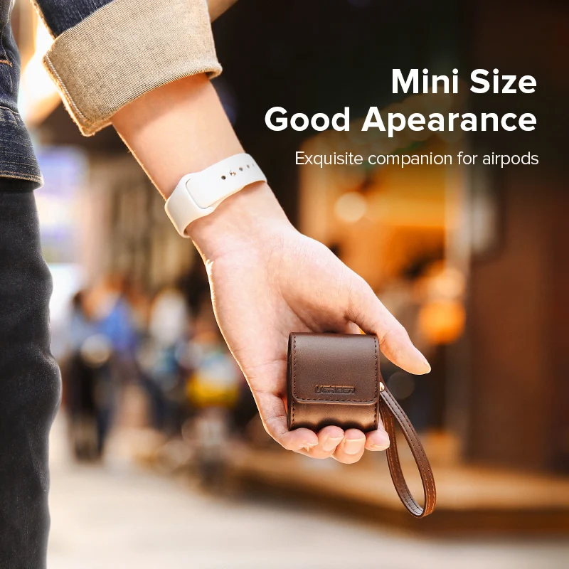 Ugreen Case For AirPods 2 1 Case Leather Earphones Accessories Anti-lost Rope Protective Headphone Cover For Apple Air Pods Case