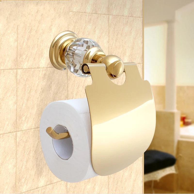 High Quality Luxury Crystal Decoration Gold Brass Toilet Paper Holders