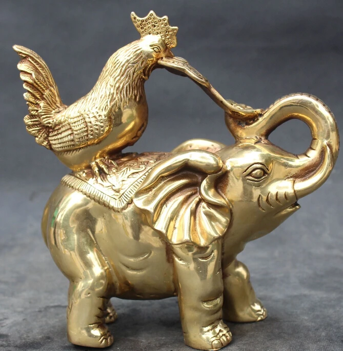 

Chinese Fengshui Bronze Auspicious Ru Yi Chicken Chickens Elephant Animal Statue