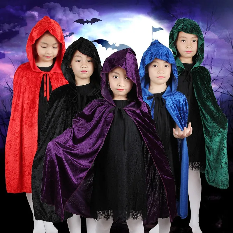 

Death Cloak Vampire Cape Witch Costume Halloween Cosplay Masquerade Party Activities for Children Flannel Dress