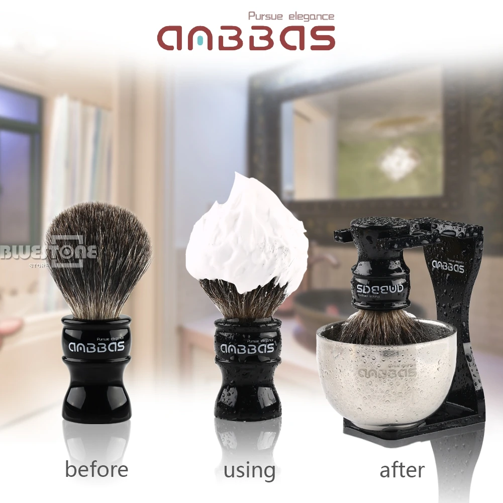 Cheap Anbbas Barber Shaving Brush Badger Hair,Black Acrylic Stand, Bowl Set