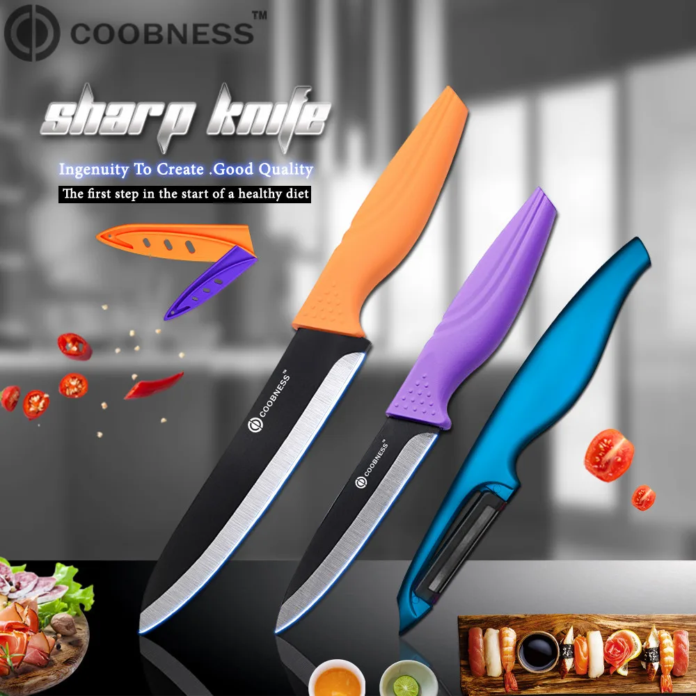 

COOBNESS Brand Ceramic Knife Black Zirconia Blade Fruit Vegetable Knife Tools Cutter Set 2 Piece Kitchen Knife And Sharp Peeler