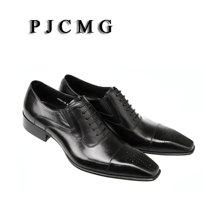 PJCMG/Новинка; модные удобные черные и красные туфли из натуральной кожи на шнуровке с острым носком на плоской подошве; Повседневные Классические мужские туфли