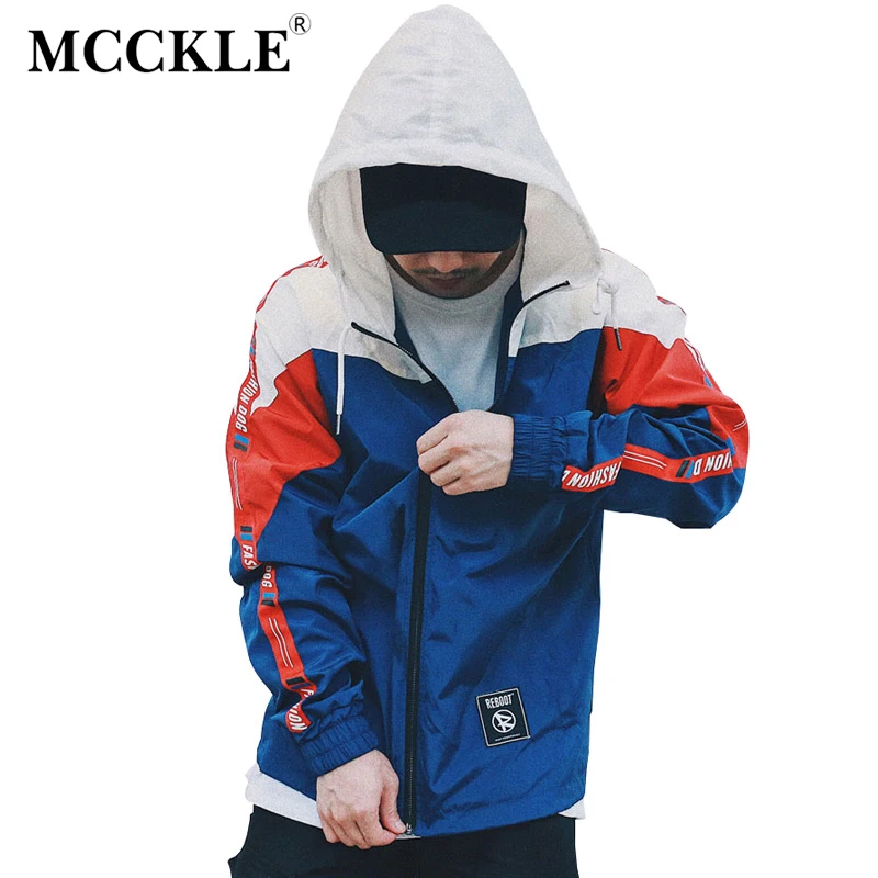 

Hooded Men's Patchwork Jacket Coat Hip Hop Long Sleeve Sunscreen Jackets Coats Mens 2019 Summer Male Sports Streetwear Clothes