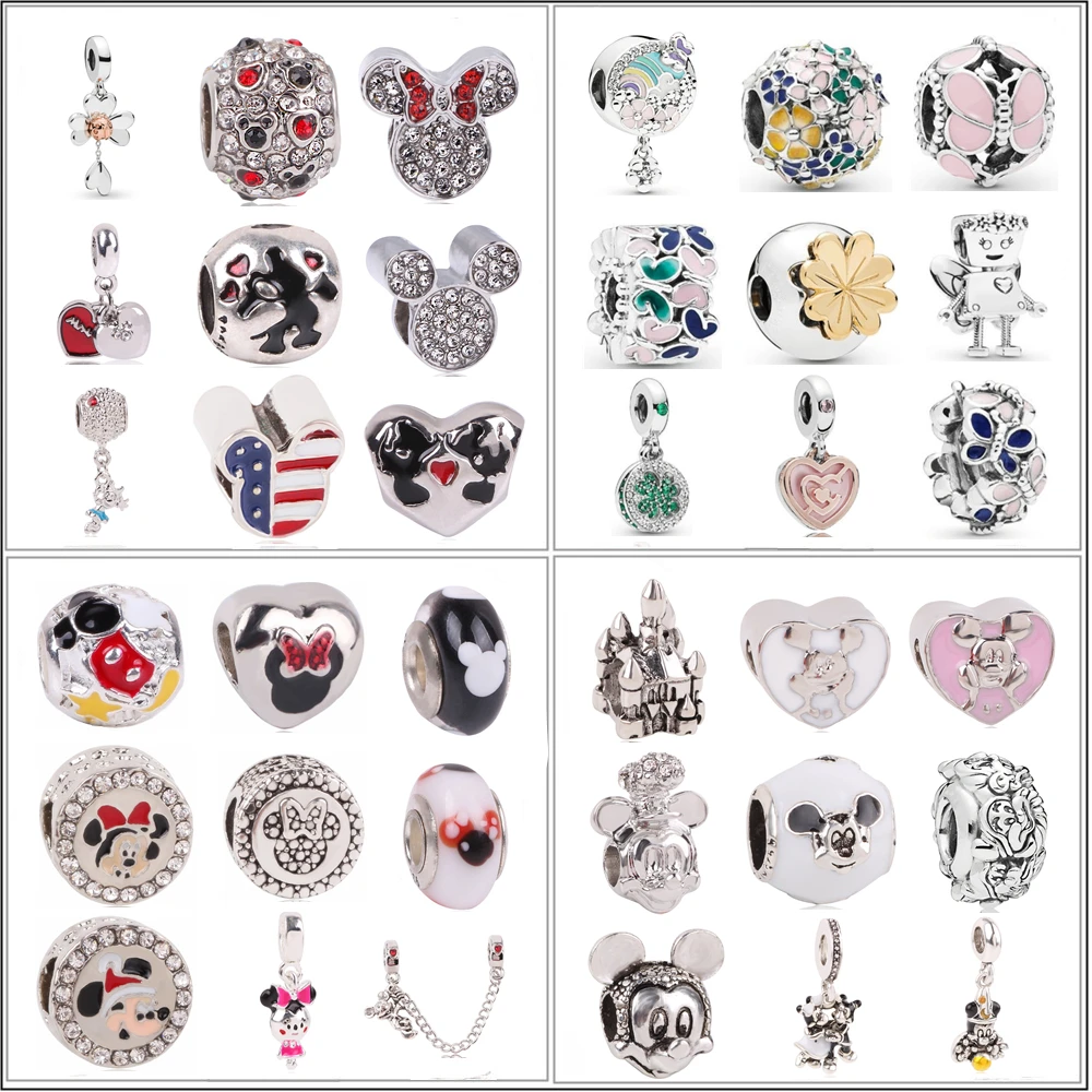 

AIFEILI Fit Pandora Charms Bracelets DIY Fresh Style Small Pendant Beads Mickey Minnie Flowers Wings Cartoon Crystal Beads