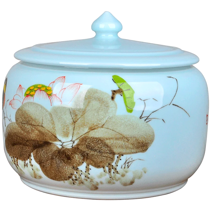  Jingdezhen hand-painted ceramic tea box collection flower tea oil salt spice kitchen office storage - 32963721118