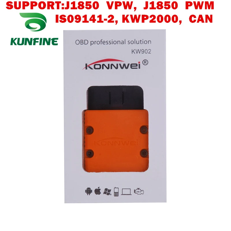 Kunfine kw902 ELM327 Bluetooth 3.0 odb2 II диагностический код сканер чтения Специальный для телефона Android Оконные рамы PC сканирования