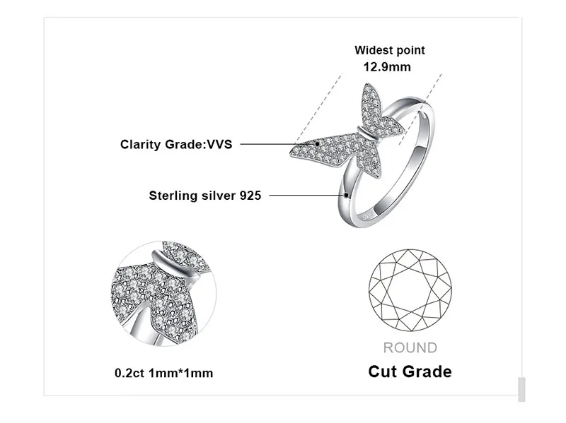 JewelryPalace Геометрическая асимметрия бабочка кубического циркония обещание кольцо 925 пробы серебряные кольца для женщин Подарки ювелирные украшения
