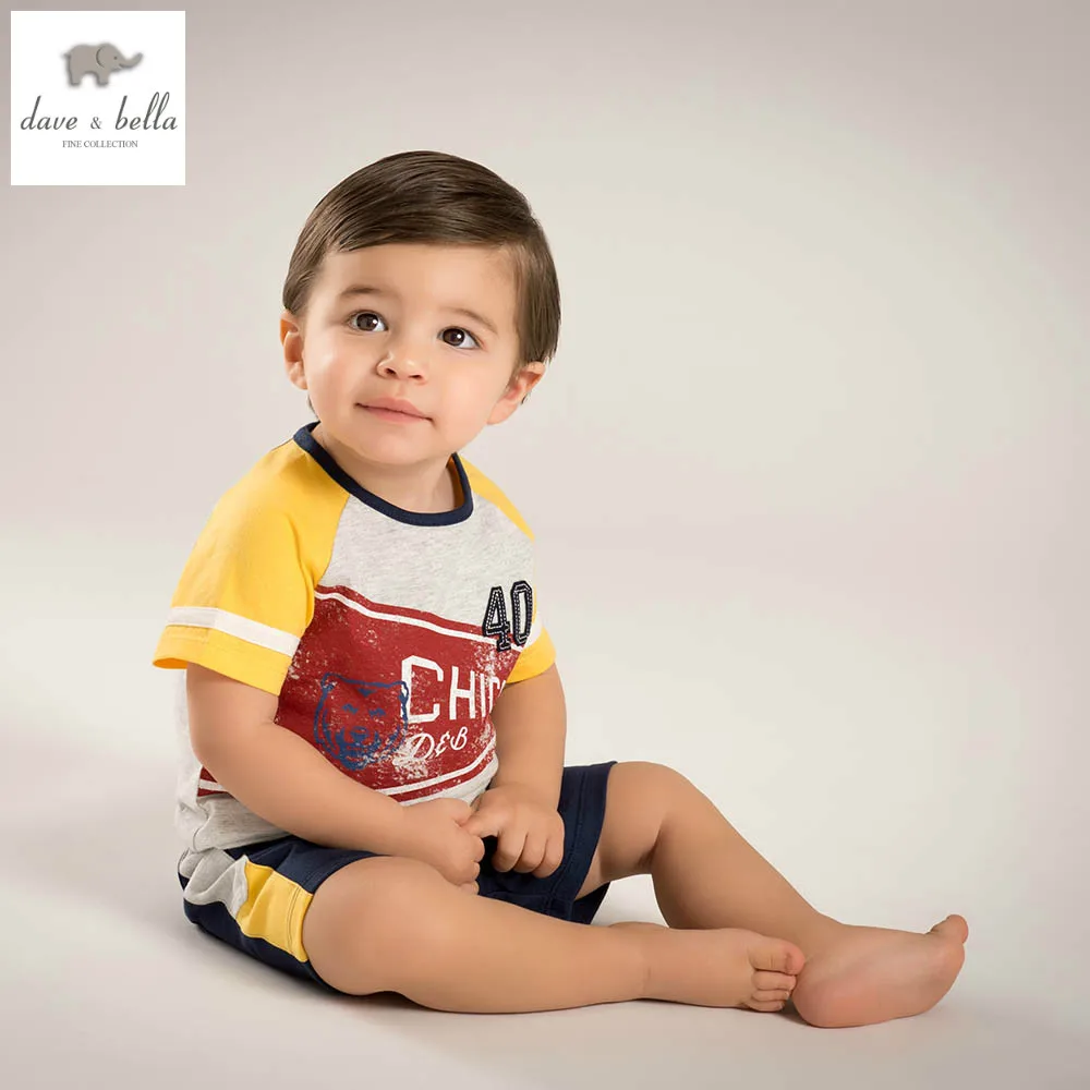DB4765 dave bella summer baby boys grey sport print clothing sets child