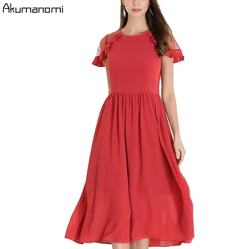 

Summer Lace Patchwork Dress Women Clothing O-neck Butterfly Short Sleeve Blace Red Draped Dress Plus Size 5XL 4XL 3XL 2XL XL L M