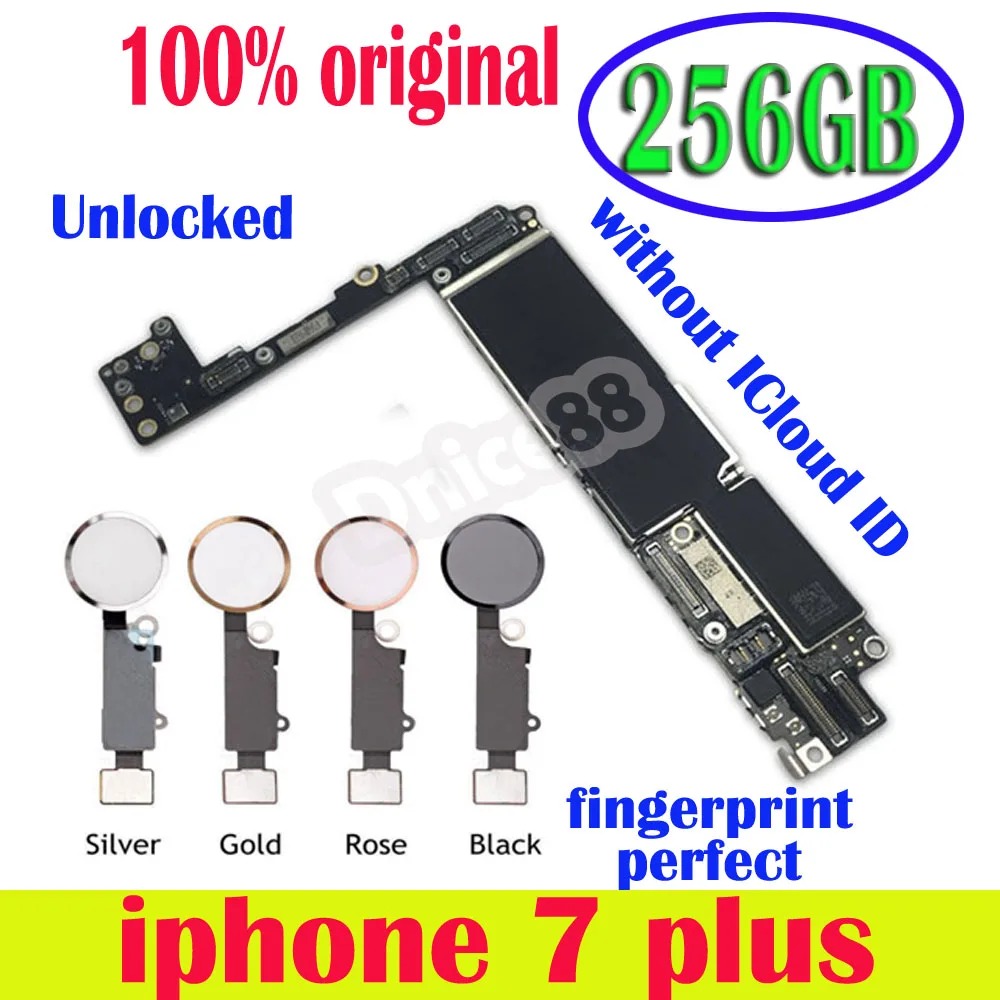 

This is an original mothboard of for apple iphone 7 plus 5.5.it is 256GB,unlocked,with icloud id,with touch id and good quality