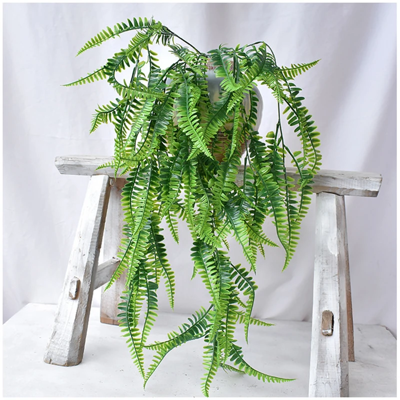 

Artificial Persian Fern Tree Leaves Plastic Green Simulation Plant Fake Leaves Rattan Home Shop Green Wall Decoration