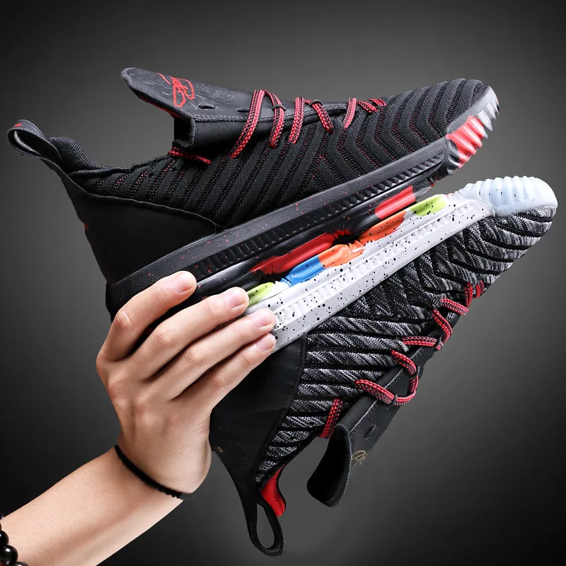 Мужская Баскетбольная обувь, кроссовки, мужская спортивная обувь Lebron, летняя дышащая уличная трикотажная обувь James Zapatillas De Basquetbol Ретро 4 - Цвет: Black-Grey