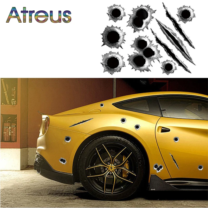 

Atreus 3D Cool Bullet Hole Car Stickers Accessories for Toyota C-HR Corolla Avensis RAV4 CHR Renault Dacia Duster Logan Scenic 2