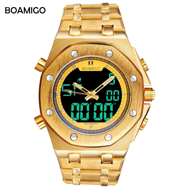 

BOAMIGO brand men sport watch analog digital quartz wrist watches gold steel male gift clock Relogio Masculino erkek kol saati