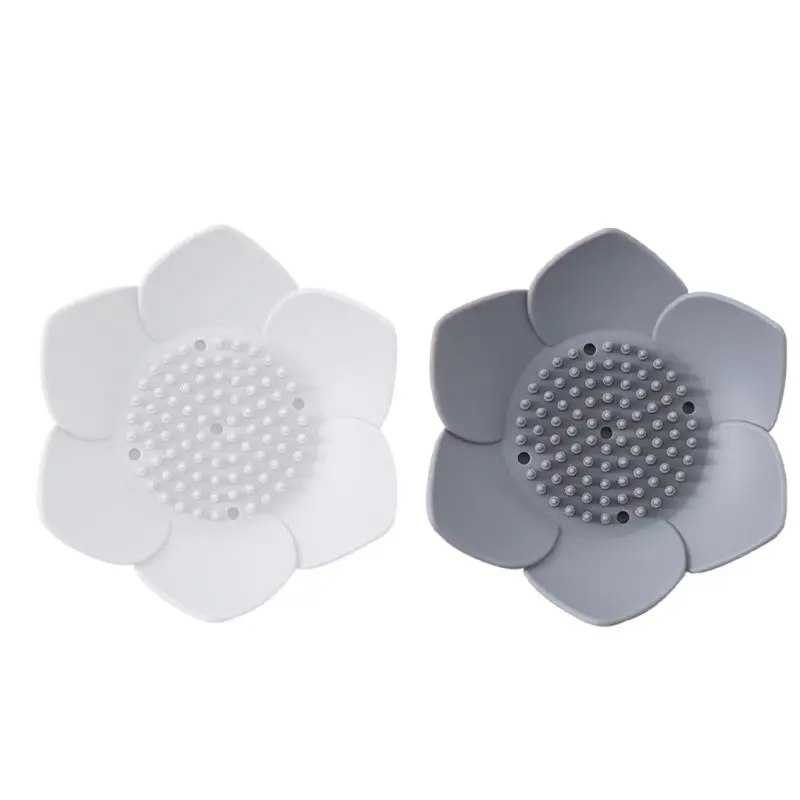 

1Pcs Flexible Silicone Bathroom Shower Soap Box Dish Storage Plate Tray Drain Holder Flower Soapbox Gray White