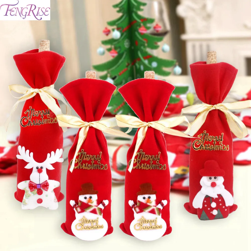 

FENGRISE Santa Claus Wine Bottle Cover Christmas Drinking Bottle Bags Christmas Pendant Drop Ornaments Xmas Decor New Year Navid