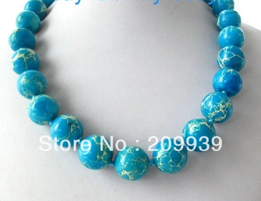

huij 002890 16mm Blue Round Imperial Jasper Necklace 18