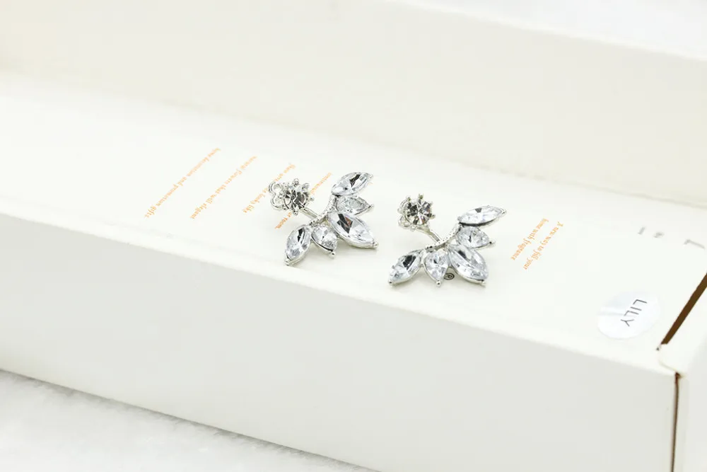 Korean Gold and Silver Plated Leave Crystal Stud Earrings Fashion Statement Jewelry Earrings for Women free shipping 8