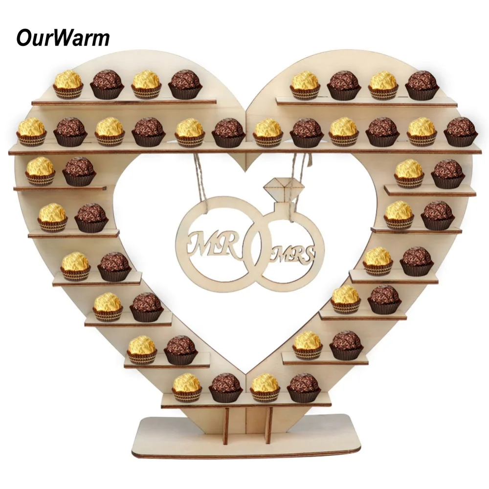 

OurWarm Wedding Chocolate Stand Mr & Mrs Chocolate Heart Tree Wedding Display Stand Centrepiece Ferrero Rocher Wood Stand