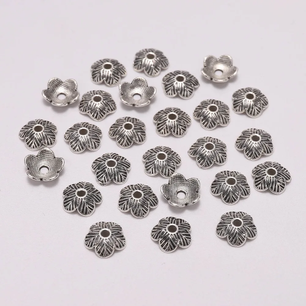 

50pcs/Lot 9mm Antique Silver Flower Bead Caps Metal Bead End Caps For Jewelry Making Findings Needlework Diy Accessories