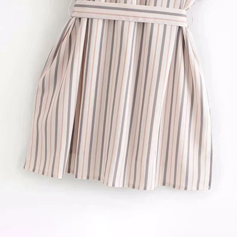 Stripe Shirt Split Dress Women's Casual Summer Short Sleeve V-Neck Slim Dress Fashion Beach Mini Dresses with Bow