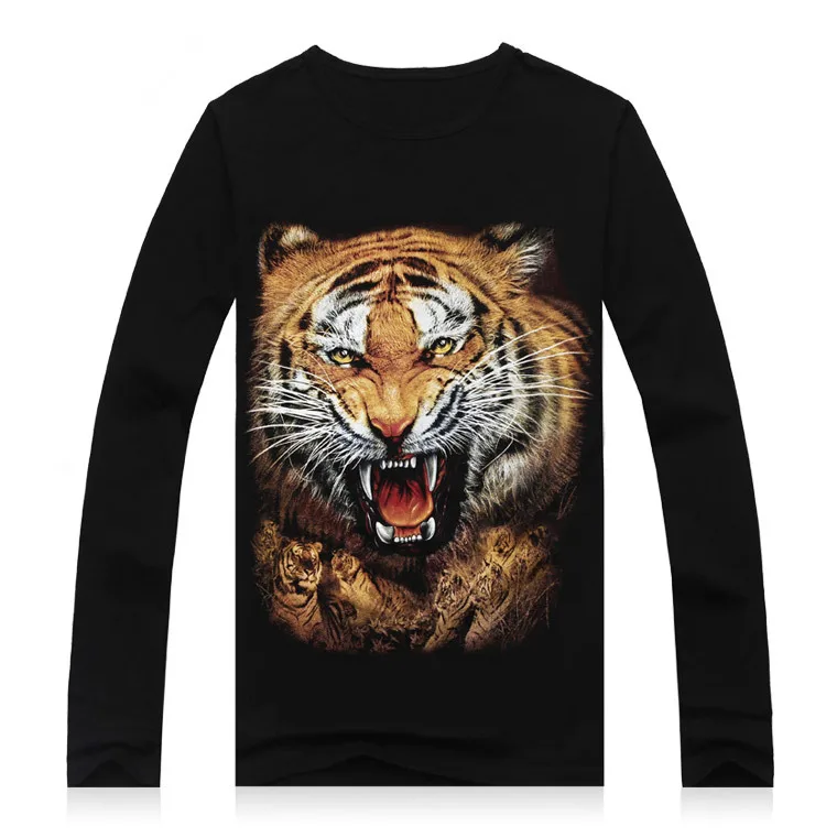 2015 men 's spring 3 d animal tiger printed long sleeve o-neck t-shirts In Europe and the trend of men' s clothing 1pcs/lot | Мужская