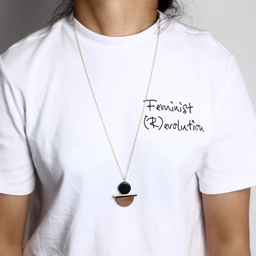 Geometric Circular Resin Wood Vintage Pendant Gold Alloy Chain Long Necklace Unisex Fashion Jewelry Pendant Necklace Free Ship - Image 5