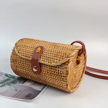 

Straw Bags Women Ladies Simple Fashion Lliberality Single Shoulder Bag Simple and generous woven drum Straw Bag Mujer May9