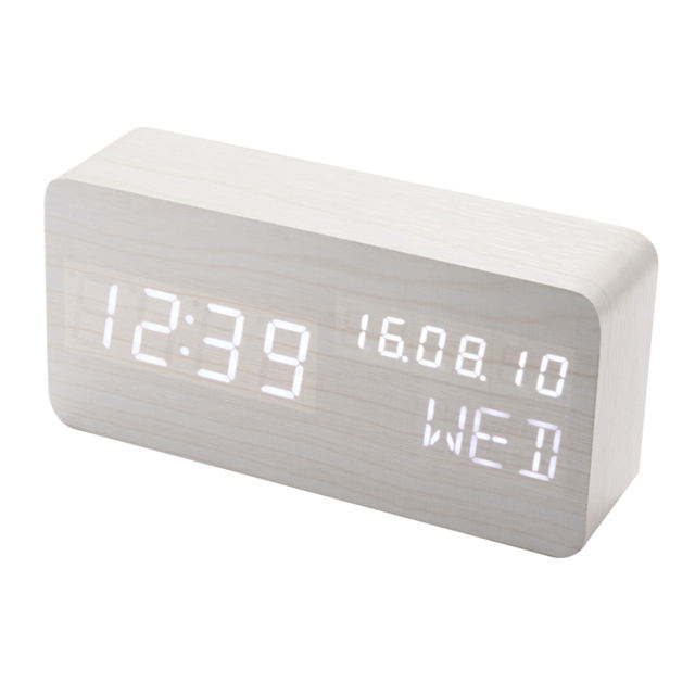 HOT Led Alarm Clock,Wooden LED Digital Alarm Clock, Displays Time Date Week And Temperature, Cube Wood-shaped Sound Control De