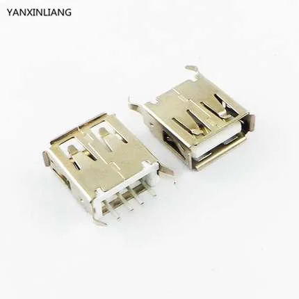 

10pcs/lot USB 2.0 4Pin A Type Female Socket Connector Curly Mouth Bent Foot for Data Transmission Charging