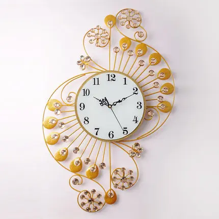 Креативные простые персональные настенные часы, стразы, беззвучные часы для гостиной, европейские современные домашние модные декоративные кварцевые часы - Цвет: F