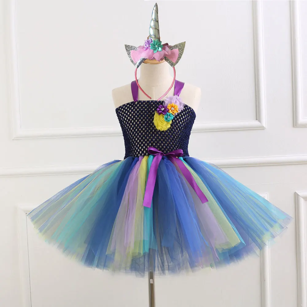 POSH DREAM Black Colorful Party Dresses Children Kids Clothes Unicorn