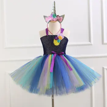

POSH DREAM Black Colorful Party Dresses Children Kids Clothes Unicorn Party Girls Tutu Dress Unicorn Cosplay Costume Girl Dress
